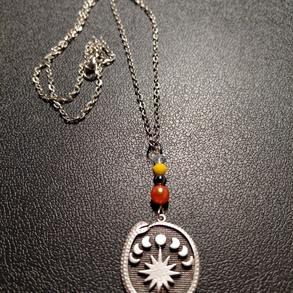 The Moon, The Sun And The Serpent Pendant Necklace Handcrafted.24" - Picture 2 of 4